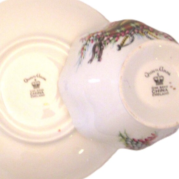 Vtg scottish china festive Queen Anne teacup & saucer of swords,plaid,victory,fl - Picture 6 of 6